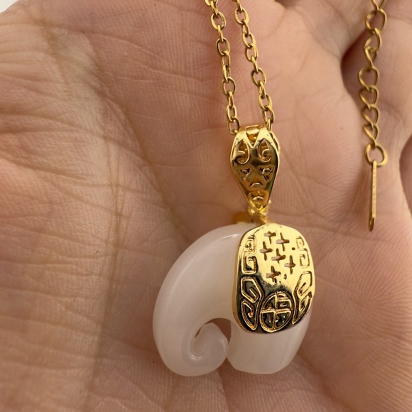 Anthropologie Gold and White Elephant Pendant Necklace - Picture 1 of 8
